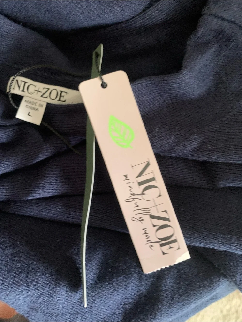 NWT NIC+ZOE Large Navy Blue Long Sleeve Fringe-Cuff Knit Dress Classic Casual
